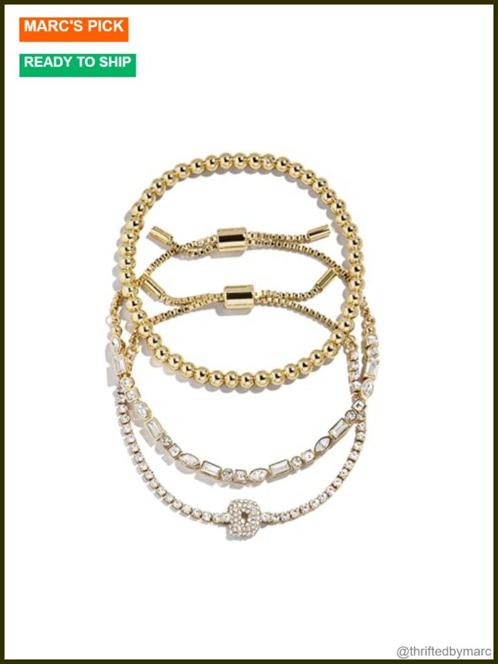 BaubleBar Three Bracelet Gift Set Gold-Plated Initial Beaded